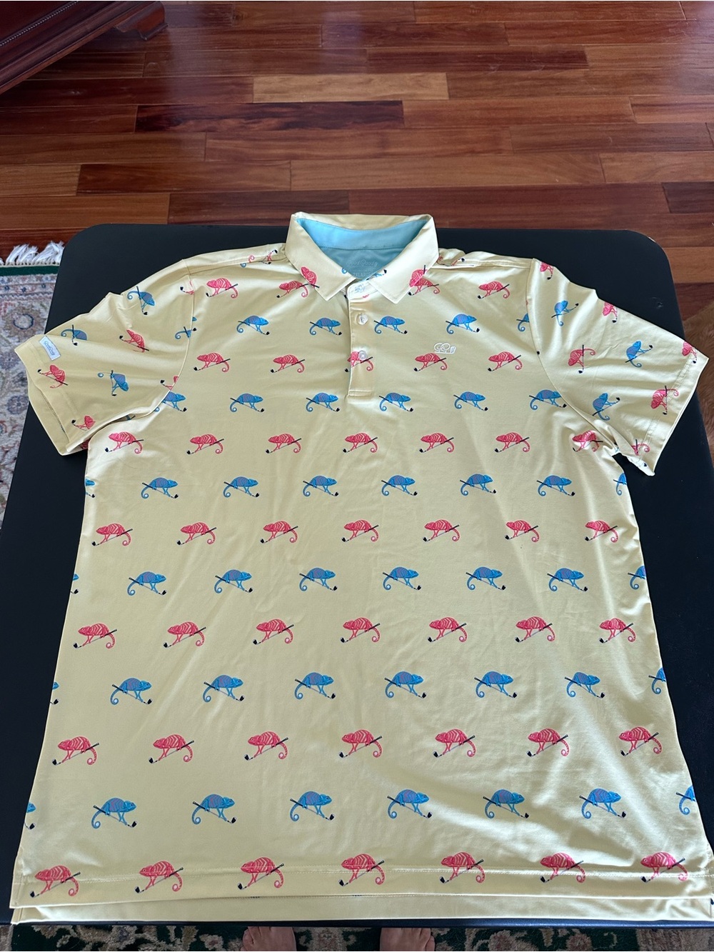 Good Good Golf Men's Printed Polo Shirt in Light Yellow Mens XXL